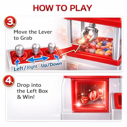 Japard Claw Machine for Kids, Mini Candy Vending Machine, Manual Arcade Game with Adjustable Sound, Candy Grabber Prize Dispenser, Gifts for Girls Boys Easter Party