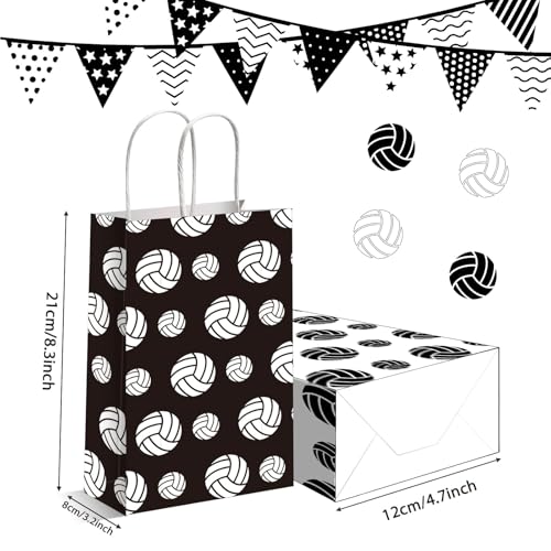 chiazllta 12 Pcs Volleyball Gift Bags for Team Black White Party Favor Paper Snack Goody Treat Bag with Handle Kids Boys Volleyball Kraft Candy Bags for Sport Theme Birthday Party Decorations Supplies - style: Volleyball