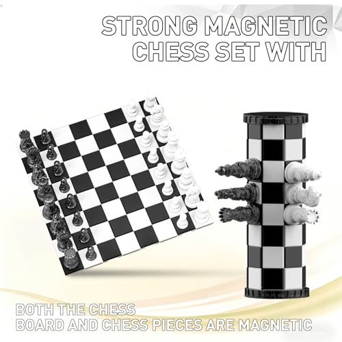 Magnetic Chess Game, 9.2" Portable Travel Chess Set with Rollable Chess Board, Cylinder Storage Strong Manget for Kids & Adults, Foldable Family Board Game for Camping, Travel, School, Gift - size: Standerd (9.2" *9.2")
