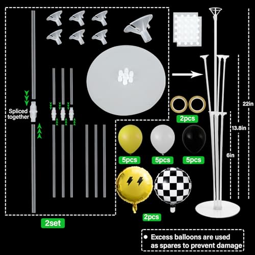 Smile Party Balloons Stand Kit 2 Sets with 2 Black White Checkered Foil Balloons Happy Face Themed Party Balloon Centerpiece for Tables for Baby Birthday Party Yellow Smile Face Themed Decorations - style: Smile