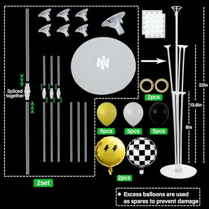 Smile Party Balloons Stand Kit 2 Sets with 2 Black White Checkered Foil Balloons Happy Face Themed Party Balloon Centerpiece for Tables for Baby Birthday Party Yellow Smile Face Themed Decorations - style: Smile