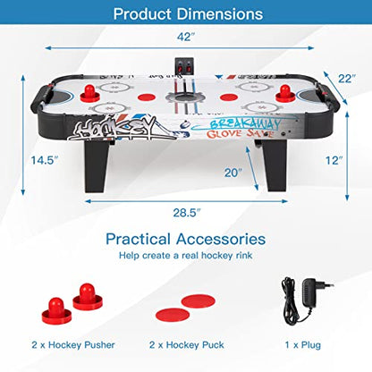 GYMAX Air Hockey Table, 42” Table Top Air Hockey with 2 Pucks, 2 Pushers, LED Scoreboard, Mini Air Hockey Arcade Table Game Room, Dorm Room, Club, Family Recreation Game
