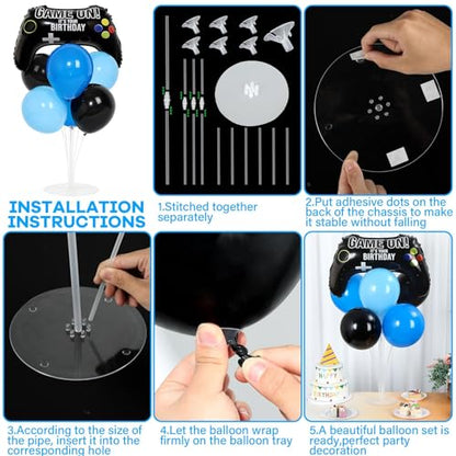 Video Game Birthday Party Balloons Stand Kit 2 Sets with 2 Game Handle Foil Balloons Black Blue Balloon Centerpiece for Tables for Boy Girl Gamer Gaming Night Birthday Baby Shower Party Decoration - style: Video Game