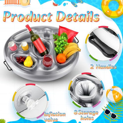 4 Pcs Inflatable Floating Drink Holder for Pool Party Drink Tray Holders with Storage Holes Portable Water Float Caddy for Summer Beach Beverages Wine Fruits Pool Parties