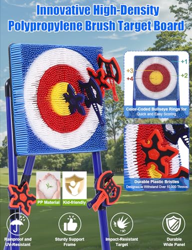 Stiatu Axe Throwing Game for Backyard,Portable Bristle Target Set with 4 Axes & 4 Darts,Axe Throwing Game Indoor Outdoor Game for Adults & Kids, Carnival Yard Games Family Party