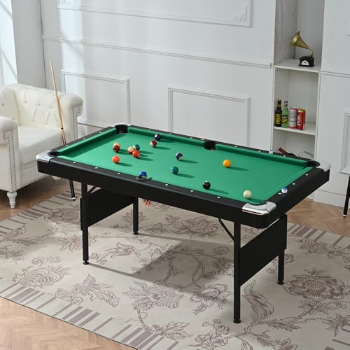 5.3 FT Pool Table Portable Foldable Billiards Table for Kids & Adults with with Balls, Cues, Chalk, Rack & Brush, Compact Space-Saving Game Table for Family Game Room & Office - color: Black+Green