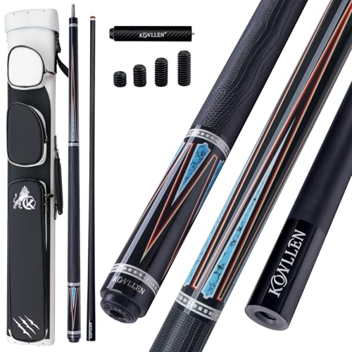 KONLLEN Carbon Fiber Pool Cue 2.0, 58-inch Low Deflection Billiard Stick for Adults with 12.5mm Tip and Pro Taper - color: 002 AK-08F 2.0 set-black