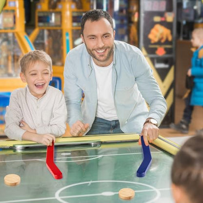 2 Sets Wooden Replacement Hockey Sticks and Pucks for Classic Wooden Tabletop Games Hockey Games Equipment Set Extra Accessories for Kids Children Adults Family - color: Red,Blue