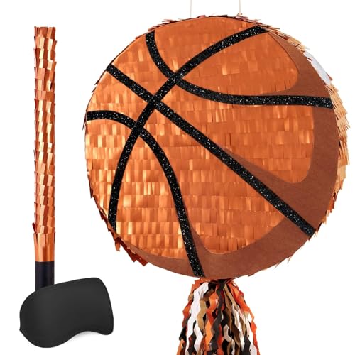 WERNNSAI Basketball Piñata - Basketball Piñata for Boys Kids Sports Birthday Party Decorations Sport Ball Birthday Games for Carnival Events Party Supplies with Blindfold and Bat - style: Basketball 002