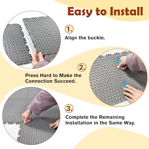 Wibeelee 14 PCS Interlocking Outdoor Playhouse Mats 36 X 48 Inches Waterproof Non-Slip Plastic Tiles, Playground Activity Pad for Indoor and Outside Game