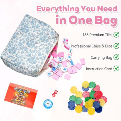 Mahjong Tile Set with 166 Premium Mahjong Tiles, Complete Set with Carrying Bag for Family Game Nights and Friendly Competition