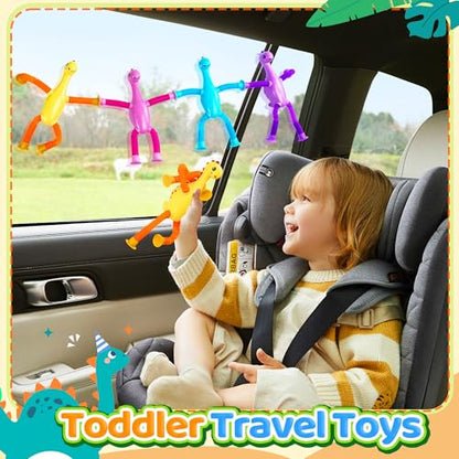4Pcs Dinosaur Airplane Travel Car Ride Toys for Toddlers Kids Boys Girls Sensory Suction Cup Tube ADHD Autism Road Trip Car Activities Essential Stocking Easter Basket Stuffer Valentines Gift - color: 4pc Dinosaur