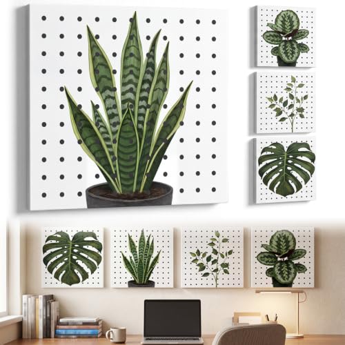 Boho Wall Decor Pegboard, 12x12 Inch Metal Display Board for Small Space, Ins Style Decor for Bedroom, Desk, Dorm, Living Room - style: Fresh Plant Style