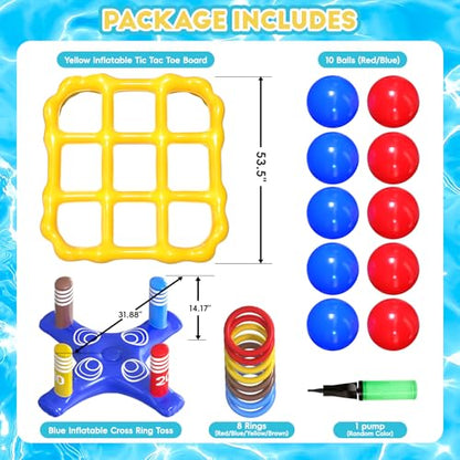 MGparty Pool Toys Games Set, 2-in-1 Inflatable Tic Tac Toe and Ring Toss Game, Outdoor Swimming Pool Party Floats Water Toys for Kids Teens Adults