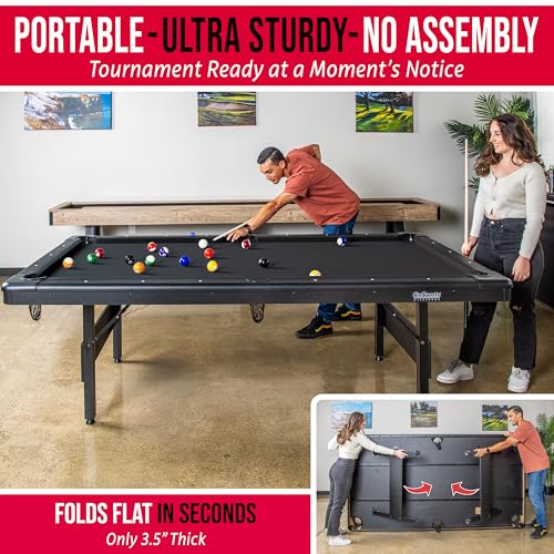GoSports 6, 7, or 8 ft Billiards Tables - No Assembly, Choose Your Color - Portable Pool Table Includes Full Set of Balls, 2 Cue Sticks, Chalk and Felt Brush - style: 8 ft Black
