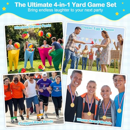 Granny Pants Yard Game Field Day Carnival Outdoor Games Combo Set with Egg Spoon Race 3 Legged Relay Race Bouncy Tossing Ball Adult for Lawn Picnic Family Reunion Team Party - color: Colorful