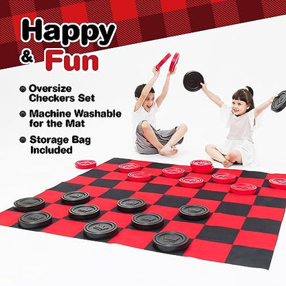 Grip Kids Jumbo Family Fun Bundle – 17-inch Giant Bowling Set with 6 Pins & 2 Balls + Jumbo Checkers Board Game, Indoor & Outdoor Toys for Kids & Toddlers, Backyard Party Games, Travel-Friendly