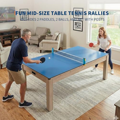Garvee 7FT 3 in 1 Pool Table with Dining & Table Tennis Top, Multi-Game Table with Accessories (Balls, Cues, Ping Pong),Convertible Billiards and Table Tennis,HDF Wood Grain Finish & Chrome Accents - color: Black
