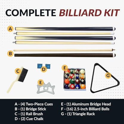 Hathaway Pool Table Accessories Kit - Pool Sticks Set of 2, 16 Billiard Balls, Pool Rack Triangle, Brush, Chalk, & Bridge Stick with Aluminum Head - Billiards Accessories for Gameplay