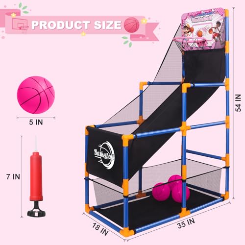 Nattork Arcade Basketball Game Set with 4 Balls and Hoop, Kids Basketball Hoop Indoor Outdoor Sports Toy Gifts for Kids Boys Girls 3-5 Years Old, Air Pump Included, Ideal for Gifts