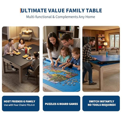 7 ft Pool Table Combo,3 in 1 Pool, Dining, & Table Tennis with Full Accessories,HDF Wood Grain Finish & Chrome Accents - color: Blue