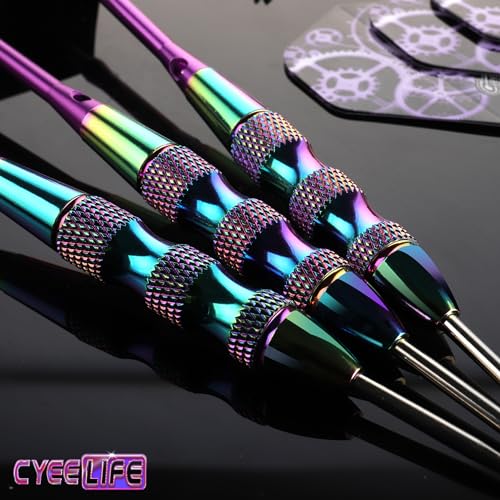 CyeeLife Steel Tip Darts Set,3 Pack Professional Dart with 6 Premium Aluminum Shafts,3 Style PET Flights,Dart Sharpener, Rubber Rings, Flight Protector and Dart Case,Colorful