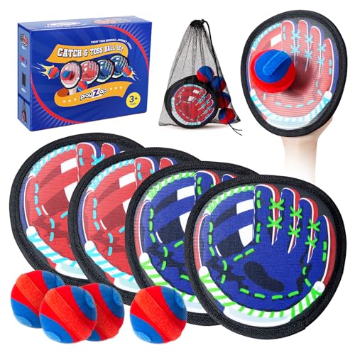 PlayZap Toss and Catch Ball Set Ultra Soft Fabric - Birthday Gift for Toddlers Kids Boys Girls 2-4 5-7 Yrs - Baseball Glove Toy Indoor Outdoor Yard Game & Beach/Pool Toy Set 4 Pack - color: Fabric 4 Pack Blue