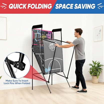 Basketball Arcade Game Shot Creator Indoor Foldable Electronic Double Shootout Sport Game Official Home Dual Shot Basketball 2 Player with 4 Balls (Black Purple) - color: Black Purple