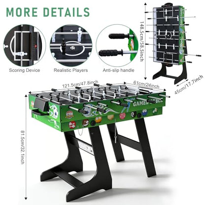 4-in-1 Multi Game Table 48inch Folding Combo Game Table, Football Table,Billiards Table, Pool/Snooker Table, Hockey Table, Table Tennis Table for Adults Family Birthday - color: Green black