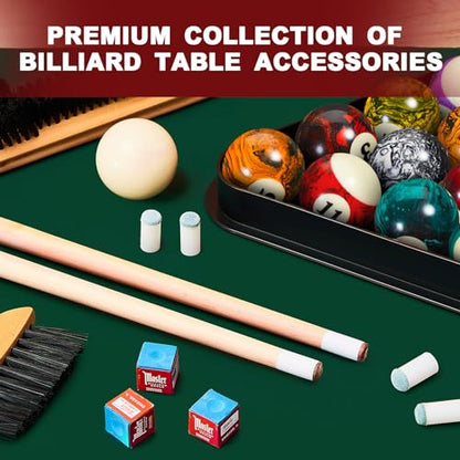 Outus 71 Pcs Premium Pool & Billiard Table Accessories Set – Pool Balls, Cue Sticks with Tips, Triangle Rack, Chalks, Brush Spot Stickers for Home Family & Beginner Practice - style: Dark Marble Style Balls
