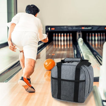 ALSLEA Single Bowling Ball Bag 1 Ball Extra Ball Organizer with Padded Ball Holder, Portable Small Zipper Case with Mesh Pocket, Bowling Gifts for Men, Kids, Beginners (Gray)