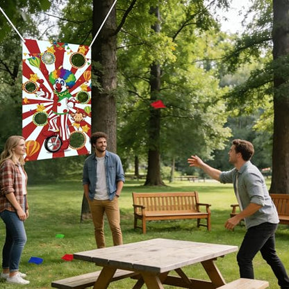 Carnival Toss Game Banner with 3 Bean Bags and 19.6ft String,Washable Heavy Duty Outdoor Indoor Carnival Theme Party Game Banner for Adults(53x30in)