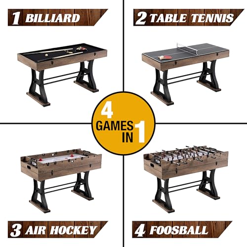 Barrington Coventry 54" 4-in-1 Combo Game Table with Billiards, Air Hockey, Foosball, and Table Tennis