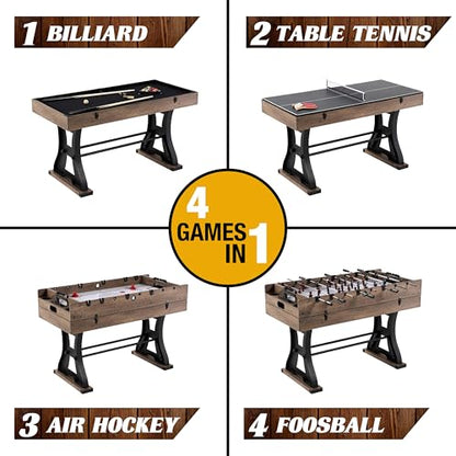 Barrington Coventry 54" 4-in-1 Combo Game Table with Billiards, Air Hockey, Foosball, and Table Tennis