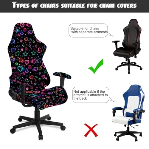 Neon Heart Love Print Set of 4 Gaming Chair Covers Slipcovers with Armrest Covers Computer Chair Cover Soft Stretch Gamer Chair Cover Cat Scratch Proof - color: Neon Heart Love