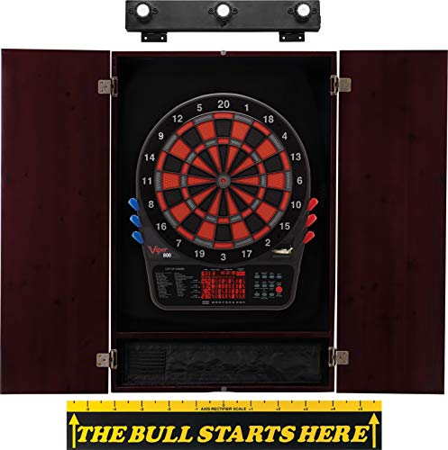 Viper 800 Electronic Dartboard, Metropolitan Espresso Cabinet, Laser Throw Line & Shadow Buster Dartboard Light Bundle - color: Mahogany, style: Bull Throw Line
