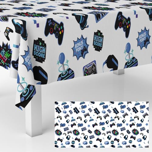 Blue Video Game Party Tablecloth Gamer Birthday Party Supplies Level Up Decorations High Score Video Gaming Theme Table Cover for Dining Banquet Fiesta Picnic Anniversary Wedding Party Decorations - size: Blue