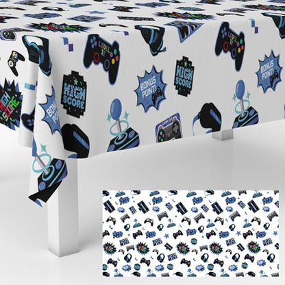 Blue Video Game Party Tablecloth Gamer Birthday Party Supplies Level Up Decorations High Score Video Gaming Theme Table Cover for Dining Banquet Fiesta Picnic Anniversary Wedding Party Decorations - size: Blue