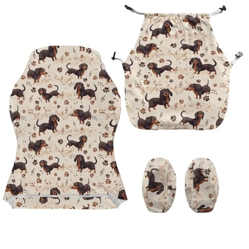 Suobstales Dachshund Paw Music Note Pattern Gaming Chair Covers Slipcovers, Office Chair Covers with Armrest Covers, 4Pc/Set Durable Stretchable Elastic Computer Chair Cover for Anti Cat Scratch - color: Dachshund Paw Music Note