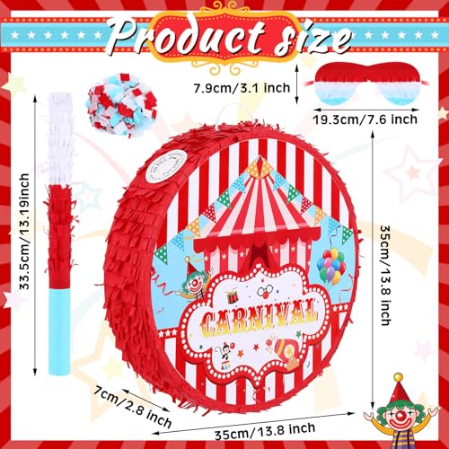 Deekin Large Carnival Piñata Stick with Blindfold Confetti Set Circus Tent Piñata for Birthday Carnival Theme Party Decorations Gaming Holiday Celebration Game Supply - style: Circus Tent