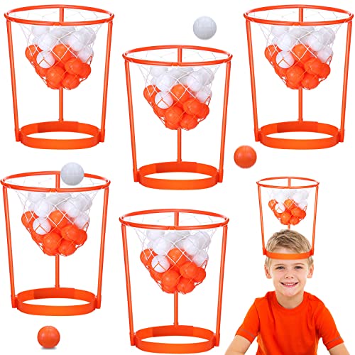 Head Hoop Basketball Party Game Set for Kid Adult Carnival Game Portable Adjustable Basket Net Headband with Balls for Birthday Carnival Office Indoor Outdoor Activity Fun Gift Back to School