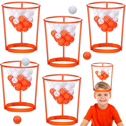 Head Hoop Basketball Party Game Set for Kid Adult Carnival Game Portable Adjustable Basket Net Headband with Balls for Birthday Carnival Office Indoor Outdoor Activity Fun Gift Back to School