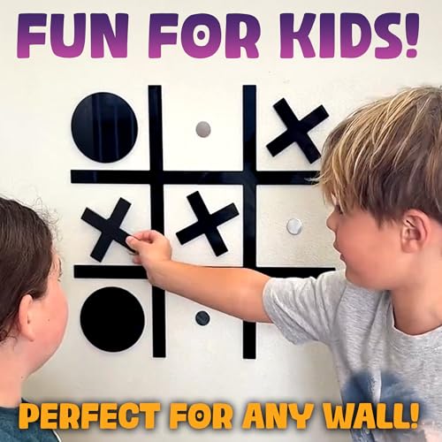 HMmagnets Powerful & Large Magnetic Tic Tac Toe Wall-Mount Game (New Version) - Strong Adhesive for Easy Mounting (Simple Installation) - Will Not Fall - Tic Tac Toe Wall Decor Game