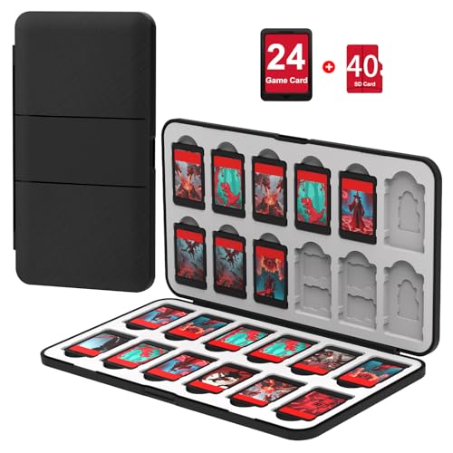 QuoLumPIA 24 Switch Game Card Case for Nintendo Switch 2/OLED/Lite - Holds 24 Cartridges & 40 SD Cards, Compact Storage, Portable Travel Essential, Gift, Hard Shell, Silicone Lining, Magnetic closure - size: 24