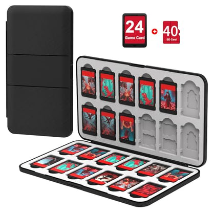 QuoLumPIA 24 Switch Game Card Case for Nintendo Switch 2/OLED/Lite - Holds 24 Cartridges & 40 SD Cards, Compact Storage, Portable Travel Essential, Gift, Hard Shell, Silicone Lining, Magnetic closure - size: 24