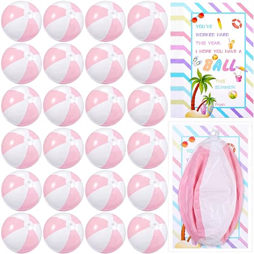 MiniInflat 24 Set End of Year Classroom Students Gifts from Teacher 10 Inch Inflatable Beach Balls Bulk Jumbo Big Beach Balls for Kids Summer Swimming Party Favor Water Games Supplies - color: Pink,White