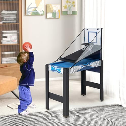 GLACER Multi Game Table, 6 in 1 Combo Pool Table w/Air Hockey, Billiards, Ping Pong, Basketball, Shuffleboard & Bowling, Foldable Design Game Table with Accessories for Home, Family Night
