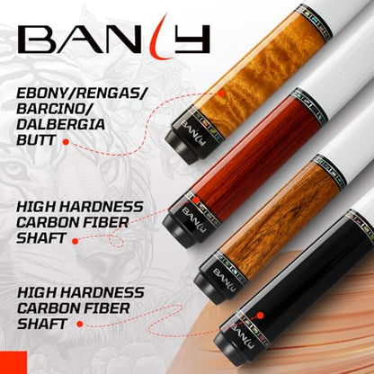 Banly Carbon Fiber Pool Cue Stick 12.5mm Time Crystal Tip, Low Deflection Pool Cue Professional Billiard Cue Sticks with Gift Box - color: 2-Dalbergia Odorifera(White Grip)