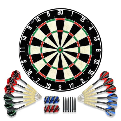 Dartboard with Staple-Free Bullseye Easily Recognizable Numbers 18g Steel Tip Darts Set 12 Steel Tip Darts 18g Mounting Kits Include - style: DB - N