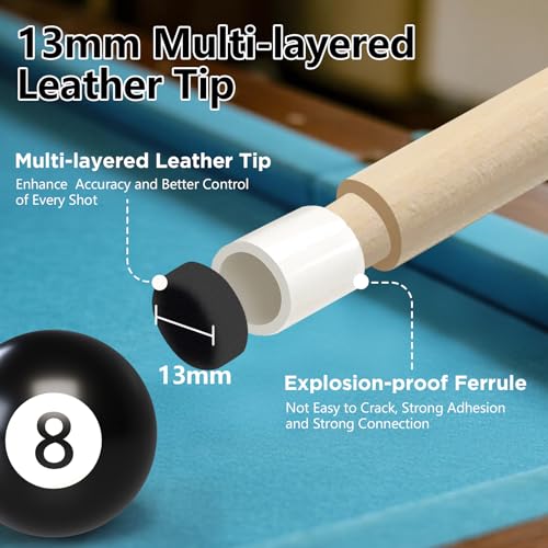 Pool Cue, 58" Pool Cue Sticks for Adults with 13MM Tips Canadian Maple Wood Leather Pattern Grip 18 19 20 21 oz, Professional Billiard Cues Players for Bar House Pool Table Sports 8/9 Ball - style: Blue 20oz